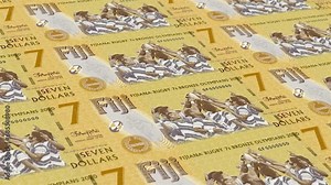 Fiji Fijian Dollar 7 Banknotes Money Printing House, Printing Seven Fijian Dollar, Printing Press Machine Print out Fijian Dollar, Being printed by currency press machine 7 Fijian Dollar