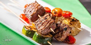 TAJÍN® Marinated Beef and Veggie Skewers - TAJIN a unique blend of mild chili peppers, lime and sea salt.