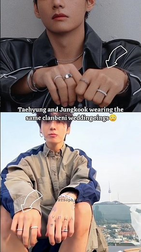 Jungkook and Tae wearing the same clanbeni rings😭💜 #v #jungkook #taehyung #taekook #shorts