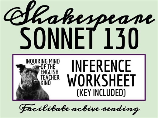 Shakespeare's Sonnet 130 Close Reading Worksheet and Answer Key | Poetry Analysis | Teaching Resources