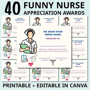 Funny Nurse Appreciation Awards: 40 Printable Certificates (editable Canva) - Etsy