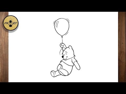 How to draw winnie the pooh holding a balloon