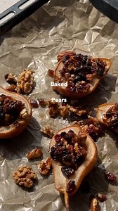 These 5-ingredient baked pears with nuts and dried fruit are such an easy and elegant breakfast or dessert. | Plant-Based on a Budget