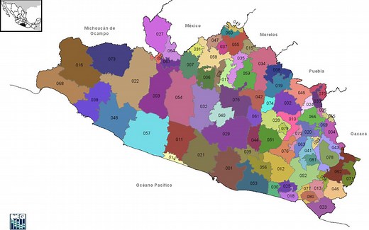 Mapa de Guerrero sin nombres y visto desde vía satelital - México Desconocido
