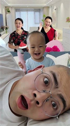 baby playing with dad 😂 mischievous son secretly shaves sleeping dad's hair 🤣💖💜