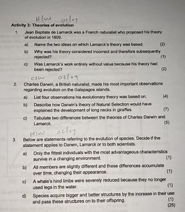 Activity 3: Theories of EvolutionQuestion 1Jean Baptiste de... | Filo