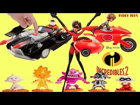 New Disney Pixar The Incredibles 2 Toys Huge Haul Poseable Action Figures Vehicles Elasticycle