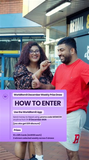 Bloom Dots on Instagram: "Tick-tock! December offer ending soon! ⏰ Download the WorldRemit app and use promo code MOMO30 to get $30 off your first transfer 🎉💸 And that’s not all, every transfer made from 1 to 31 December automatically enters you into the WorldRemit December Weekly Prize Draw 🎁 👉 More transfers = more chances to win exciting rewards! Terms & Conditions apply. Full details in our TikTok & Instagram bios. #bloomdots #worldremit #momo30 #sendmoneytonepal #nepaliabroad #bloomdots