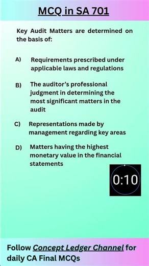 Audit MCQ #2 | Key Audit Matters Concept ‪@ConceptLedger‬#AuditMCQ #AuditorJudgment #SA701 #Audit