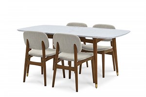 Kelsey Marble Dining Table with 4 Chairs, Walnut Stain | Castlery Australia