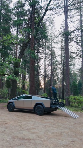 Loading the Veehop escooter into a Tesla Cybertruck