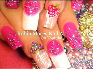Nail Art | Strawberry Nails | Diamond Gems & Pink Crown Nail Design Tutorial