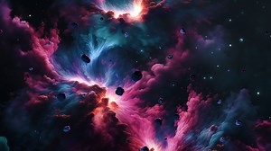 Abstract space travel to pink blue nebula galaxy background