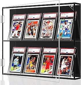 NIUBEE Acrylic Baseball Card Display Case, 8 Graded Card Display Frame Wall Mount with UV Protection Clear View, Sports Card Display Case with Magnetic Door for Football Basketball Hockey, Horizontal