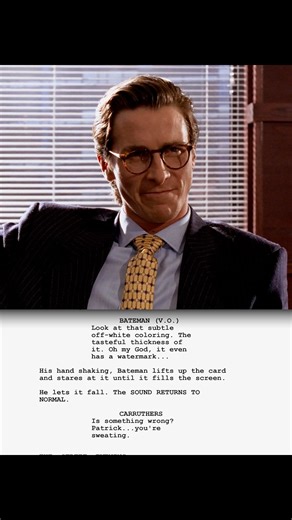 Let’s see Paul Allen’s card. American Psycho (2000) • Directed by: Mary Harron • Written by: Bret Easton Ellis (novel), Mary Harron & Guinevere Turner | Screenplayed