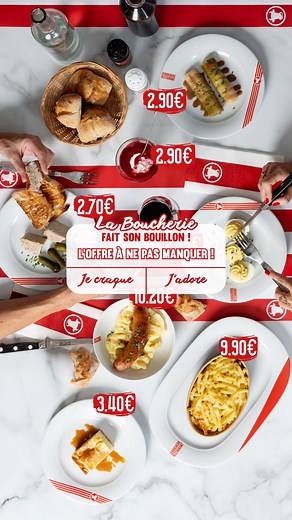 🤏Une sélection d’entrées, plats et desserts à prix tout doux 🤤Une cuisine traditionnelle et généreuse ❤️ Le tout dans une ambiance conviviale, dans ton restaurant préféré Mentionne les amis qui t’accompagneront pour partager ce moment gourmand 👇! | La Boucherie