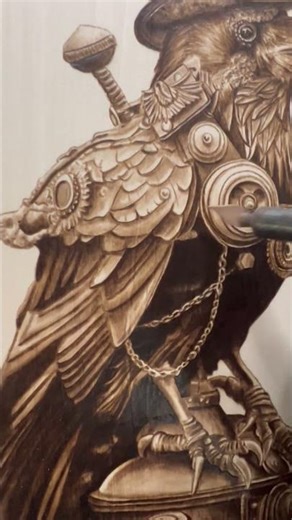 Burning This Raven Took Hours of Work #pyrography #satisfying #woodart