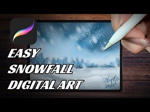 EASY DIGITAL ART FOR BEGINNERS | Snowing Winter Landscape Time-lapse | Procreate on iPad Pro