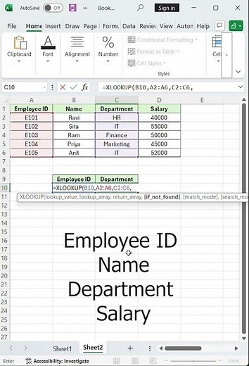 Excel XLOOKUP Tutorial with Employee Data | Search by ID & Department #excel #xlookup #exceltricks