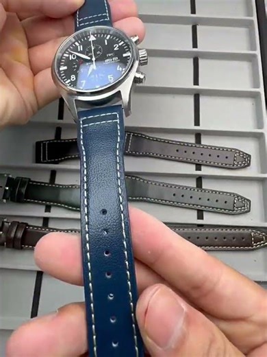 20mm 21mm Genuine Cowhide Leather Strap For IWC Watch With Quick-Release Adapter