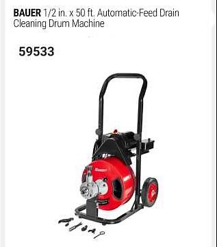BAUER 1/2 in. x 50 ft. Automatic-Feed Drain Cleaning Drum Machine 59533 Owners Manual