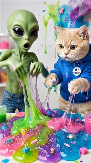 Alien vs Cat SLIME Battle Gets Out of Control 🌪️ #shorts #viral #funny