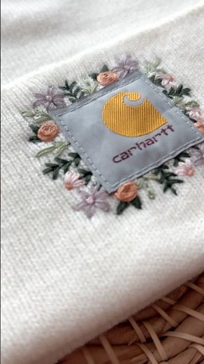 🌸🤩 DIY Floral Embroidered Carhartt Beanie #HandEmbroidery #EmbroideredClothing #FloralEmbroidery