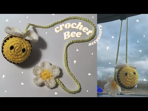 Crochet car accessory | Bee and flower | Tutorial | Beginner friendly