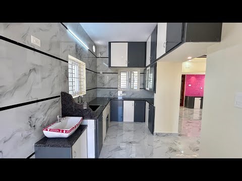 Low Price PVC Modular Kitchen Design🏠 16x8feet Size with Dining Space and Backside Entry