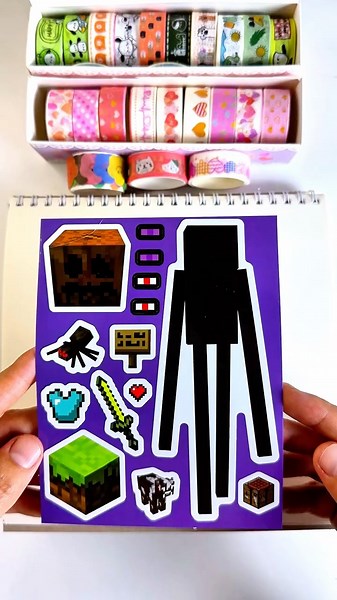 Sticking Enderman! 🖤💜 Minecraft Sticker DIY #satisfying #stickerart #maincraft #sticker #stickers