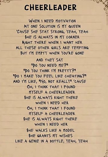Cheerleader Song Lyrics