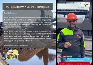 2.3K views · 83 reactions | TPT Eastern Cape’s Engineering Department is preparing for a crucial maintenance shutdown from November 20th to 30th. This outage aims to improve equipment reliability, ensuring sustained manganese export volumes and high-quality work’ #TransnetPortTerminals | Transnet Port Terminals | Facebook