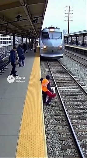 Heroic Railway Worker Stops Oncoming Train to Save Dog — Stunning CCTV Footage