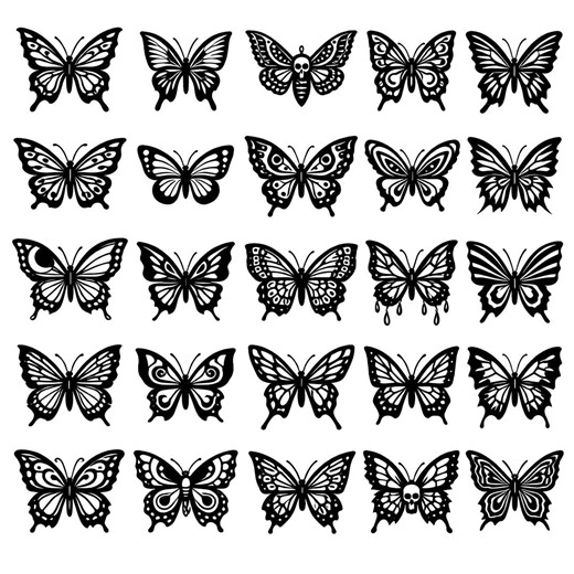Layered Butterfly SVG Bundle – 25 Unique Wing Designs, Bold Outline Artwork, Crisp Line Illustration, White Background, Cricut Silhouette - Etsy
