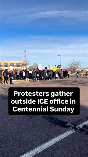 A crowd gathered outside ICE’s office in Centennial on Sunday. | Centennial Colorado