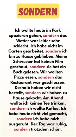 „🇩🇪 Sondern einfach erklärt! A1–A2 | 100-Wörter-Text + Beispiele für Anfänger“