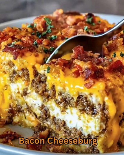 8.1K views · 22 reactions | Bacon Cheeseburger Lasagna Ingredients For the Meat Layer: 1 lb (450g) ground beef 1 small onion, finely chopped 2 cloves garlic, minced 1 cup cooked bacon, chopped ...................... Full Recipe ❤️ | Cooking Ideas & Recipes | Facebook