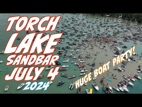 HUGE BOAT PARTY! Torch Lake Sandbar 4th of July 2024 - Fourth on Torch - Drone Video