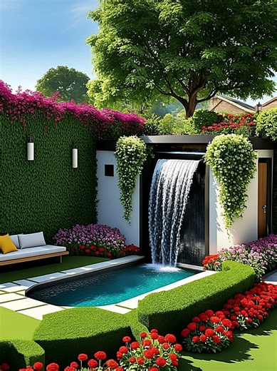 Luxury Garden Waterfall Pool 🌿💧 #design #interiordesign #reels #interior #trending