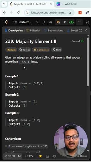 Leetcode 229 – Majority Element II #Shorts #leetcode #coding