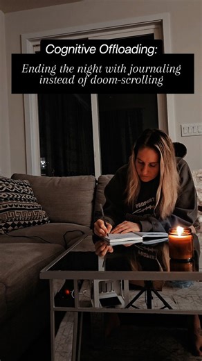 Ending the night with journaling instead of doom-scrolling ✨ Before bed, I do a brain dump to get everything out of my head. This is called Cognitive Offloading: when you write your thoughts down, your brain doesn’t have to keep holding onto them. 🧠 Benefits of journaling before sleep: • Clears mental clutter racing thoughts • Reduces nighttime overthinking • Signals your brain it’s safe to power down • Improves sleep quality by lowering cognitive load • Helps your mind stop jumping between unf
