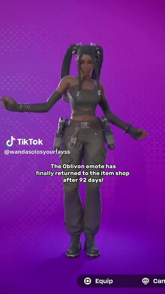 the oblivion emote has finally returned to the item shop after 92 days for the ones who missed it last time!! #oblivionemote #fortniteiconemote #iconemote #fypシ゚viral🖤tiktok☆♡ #fortniteemote