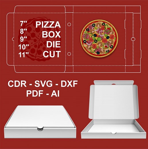 Pizza Box Die Cut Template Bundle: 7-11 Inch (SVG, PDF, DXF) - Etsy