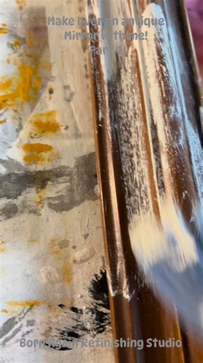 I’m making over this antique mirror with a Christmas decoupage paper. If you missed any of the other parts, be sure to check them out. Here’s what I did! After the decoupage portion was complete, I moved onto the mirror frame. I gave it another good clean, the dry brushed white chalk paint over the surface, leaving some of the original color showing through. Then I used a link free cloth and rubbed on Krylon chalky finish antiquing wax. I did 2 coats, letting them dry in between. Now I’ll let th