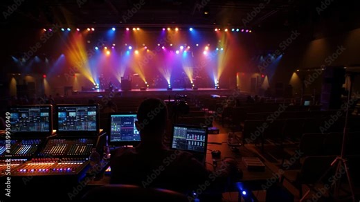 Lighting Control During Rehearsal Movements at an Event Space Showcasing Various Light Configurations and Setups