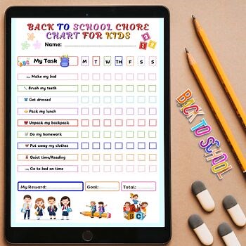 Editable Back‑to‑School Chore Chart • Visual Routine & Task Tracker for Kids •