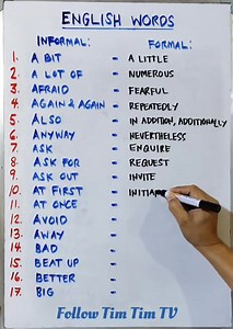 100K views · 3.1K reactions | English words: informal to formal, a bit - a little https://youtube.com/@timtimtv1125 | Tim Tim TV | Facebook