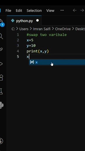 swap two variable kasha kare python/coding python