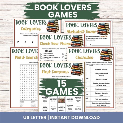 Book Club Games Bundle, Book Lovers Party Game Icebreakers, Reading Group Activity, Bookish Trivia, Library Scavenger Hunt - Etsy