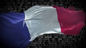 Binary code on flag of France. Program source code or Hacker concept on French flag. France digital technology security, hacking or programming Stock Video
